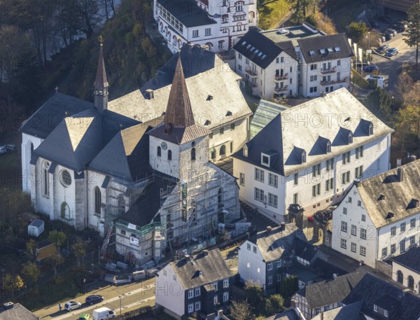 Aerial view, renovation of the Provost Church of St. Laurentius in Arnsberg, Sauerland, North