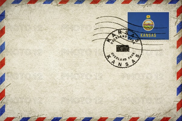 Kansas Overland Park Vintage Air Mail Envelope with Flag and Postmark