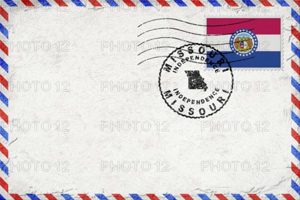 Missouri Independence Vintage Air Mail Envelope with Flag and Postmark