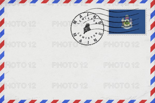 Maine Lewiston Vintage Air Mail Envelope with Flag and Postmark