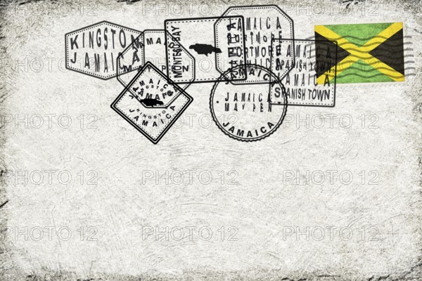 Jamaica Vintage Postcard with Flag Stamp and City Postmarks