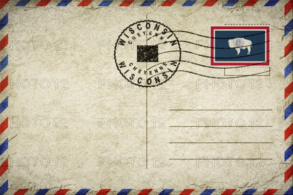 Wyoming Cheyenne Vintage Air Mail Envelope with Flag and Postmark