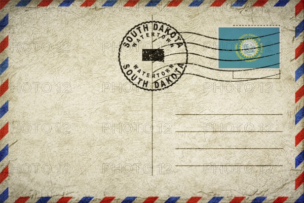 South Dakota Watertown Vintage Air Mail Envelope with Flag and Postmark
