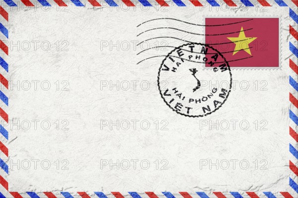 Vietnam Hai Phong Vintage Air Mail Envelope with Flag and Postmark