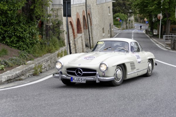 No.390, Mercedes-Benz 300SL W 198, built in 1955, A white Mercedes classic car with a closed body