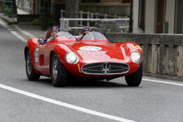 No. 373, Maserati 300 S Fantuzzi, year of construction 1955, red sports car driving on a straight