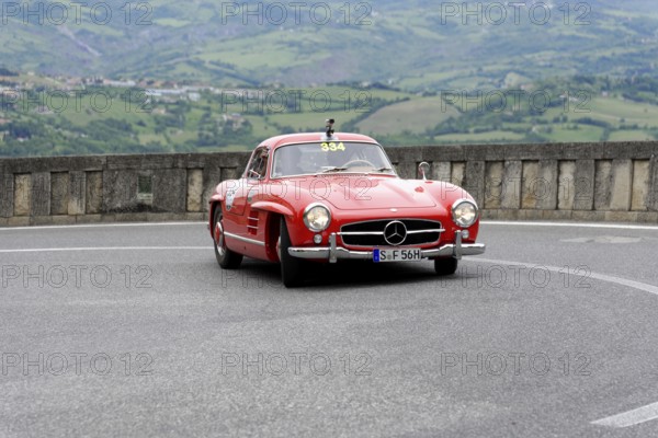 No. 334, Mercedes-Benz 300 SL W 198, year of construction 1955, Red classic sports car in curve