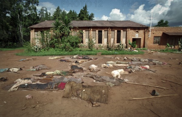 RWA Rwanda Nyamata Victims of the genocide lie in front of a church in Nyamata south of the capital