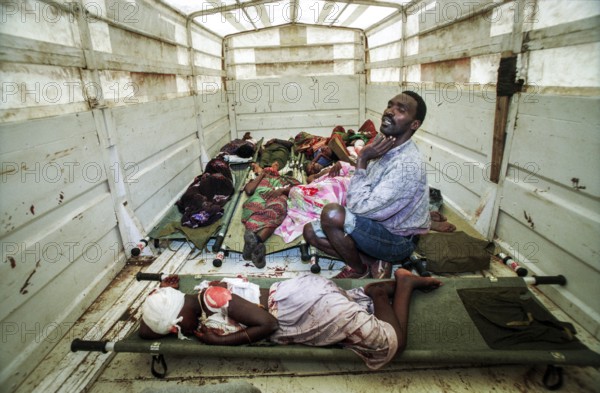 RWA Rwanda Kigali Injured Tutsi refugees who fled to the sports stadium are waiting for treatment