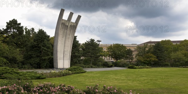 Berlin-Tempelhof airlift memorial based on plans by Eduard Ludwig, popularly known as Hunger Rake