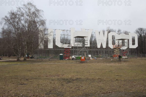 Germany Berin - Construction work on the 14 meter high and 53 meter wide 'Holywood' lettering is