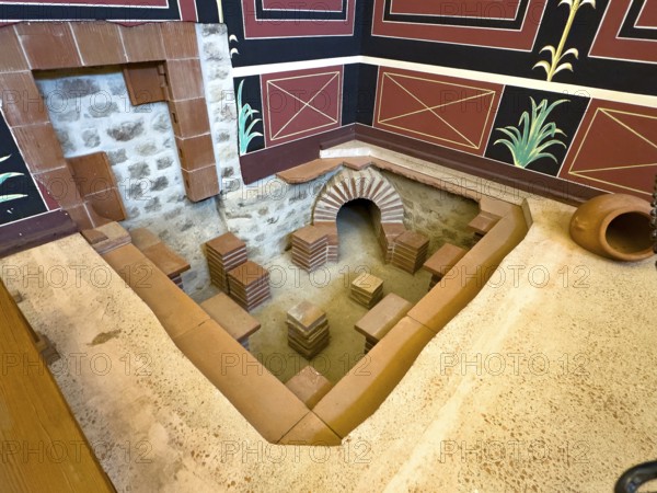 Reconstructed visible substructure of hypocaustum exposed for display purposes ancient Roman floor
