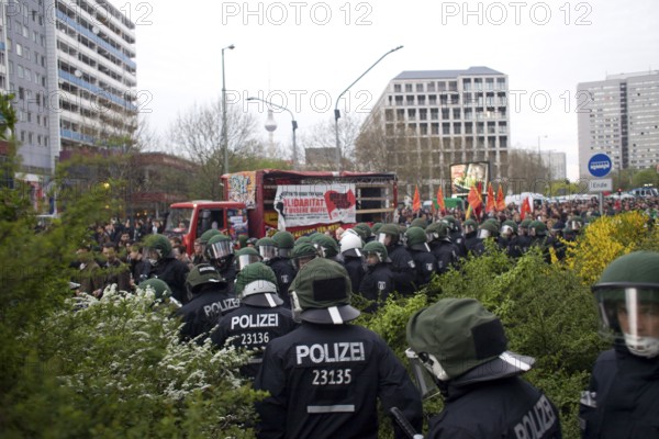 GERMANY Police officers on Leipziger Straße during the May 1st rally. Germany Berlin Police during