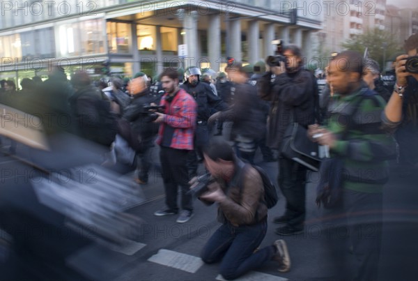 GERMANY Police officers on Leipziger Straße in front of the Ministry of Finance during the May 1