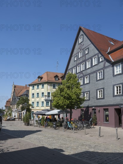 Historic buildings on the market square, slate façade, old town, Fürth, Middle Franconia,