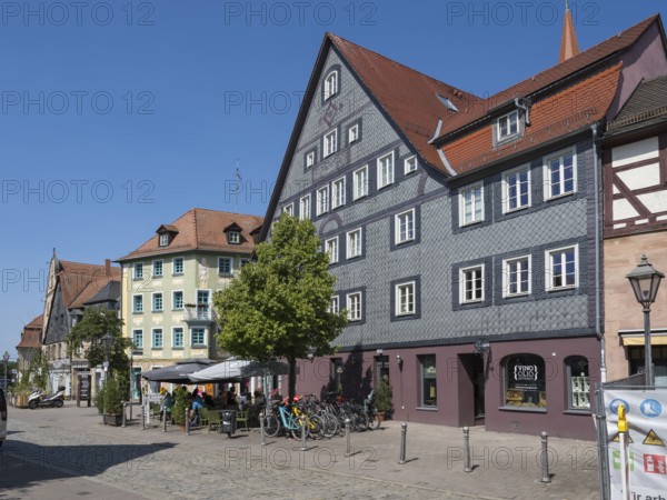 Historic buildings on the market square, slate façade, old town, Fürth, Middle Franconia,