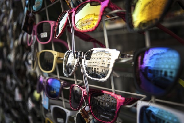 DEU Germany Germany Berlin Sunglasses display on Oranienstraße Altbau is reflected in eyeglass