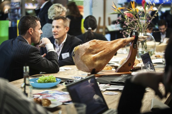 DEU Germany Germany Berlin International Tourism Exchange ITB. Spanish ham on the table of a hotel
