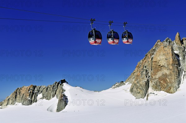 Télécabine Panoramic Mont-Blanc, opened in 1957, floats 5 km above glaciers between Aiguille du