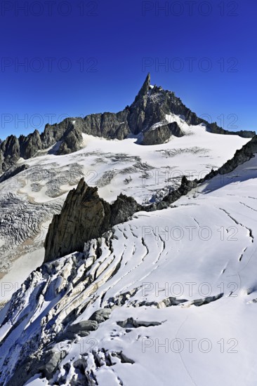 View of the Glacier du Géant from the Télécabine Panorama Railway, behind the Dente del Gigante,