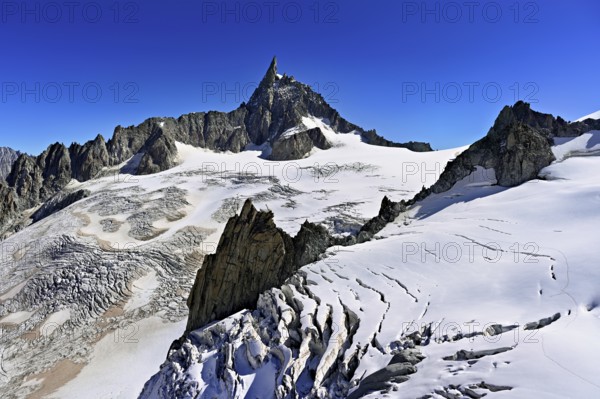 View of the Glacier du Géant from the Télécabine Panorama Railway, behind the Dente del Gigante,