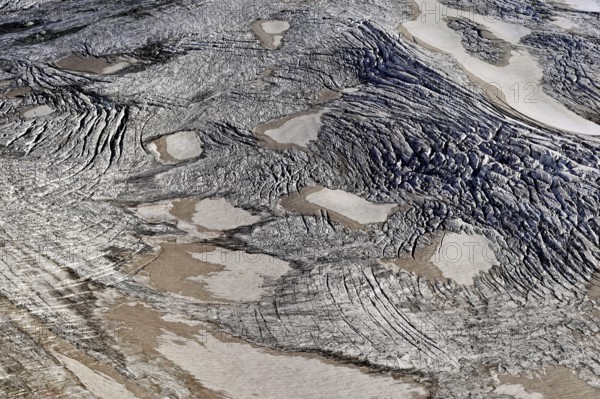 View from the Télécabine Panorama Railway of the glacial crevices of the Glacier du Géant,