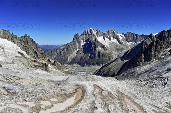 View from the Télécabine Panorama Mont-Blanc of the mountains Aiguille Vert, Les Droites, Les