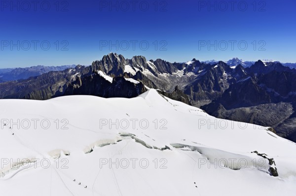 View of the Aiguille Vert mountains, Les Droites, Les Courtes, Aiguille du Midi mountain station,