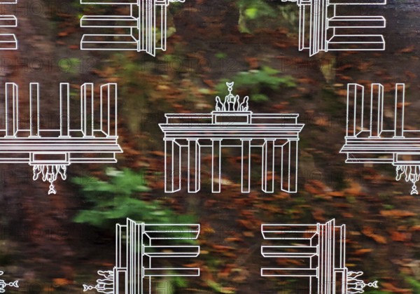 Subway window covered with Brandenburg Gate pattern film to protect against scratching while