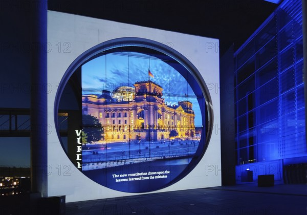 Open-air cinema on German history at Marie-Elisabeth-Lüders-Haus with the river Spree in the