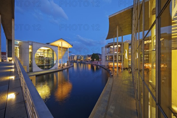 Marie-Elisabeth-Lüders-Haus and Paul-Löbe-Haus with the river Spree in the evening, government