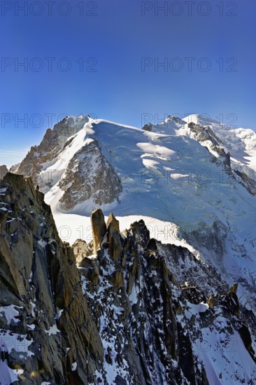 Mont Blanc du Tacul covered with snow from the left, Mont Maudit, Mont-Blanc, Aiguille du Midi