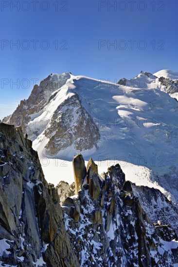 Mont Blanc du Tacul covered with snow from the left, Mont Maudit, Mont-Blanc, Aiguille du Midi