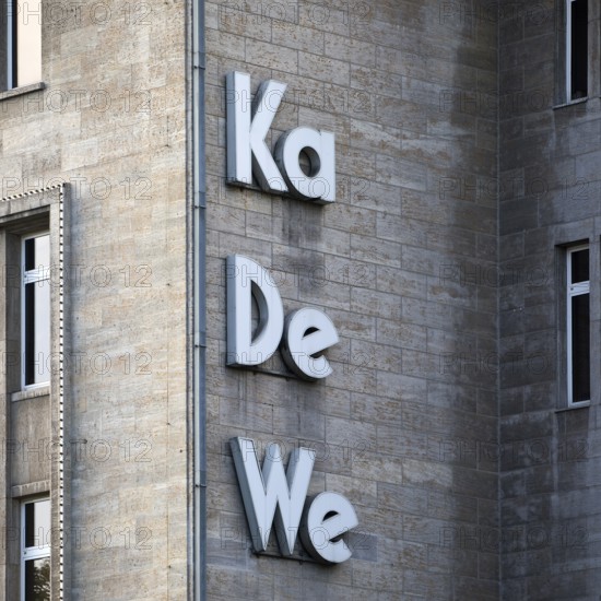 KaDeWe logo on the façade of the Kaufhaus des Westens, Tauentzienstraße, Charlottenburg, Berlin,