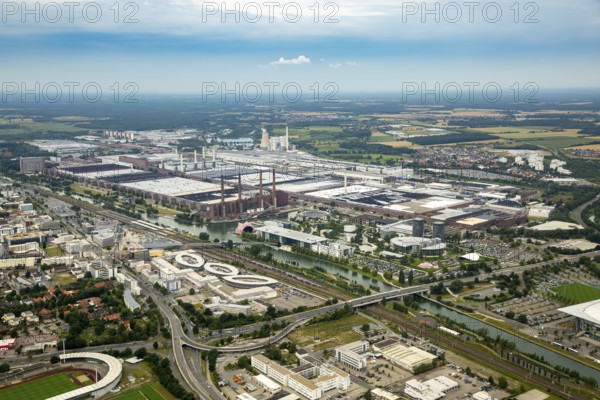 Volkswagen plant Wolfsburg with Autostadt and The Ritz Carlton Hotel, Lower Saxony, Germany,