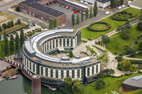 Volkswagen plant Wolfsburg with Autostadt and The Ritz Carlton Hotel, Lower Saxony, Germany,