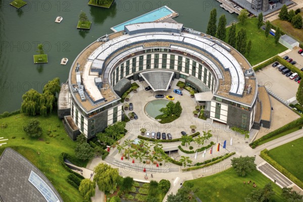 Volkswagen plant Wolfsburg with Autostadt and The Ritz Carlton Hotel, Lower Saxony, Germany,