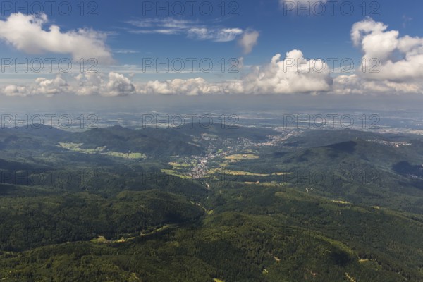 Black Forest valleys with clouds, Weisenbach, Baden-Württemberg, Germany, Europe, aerial view,