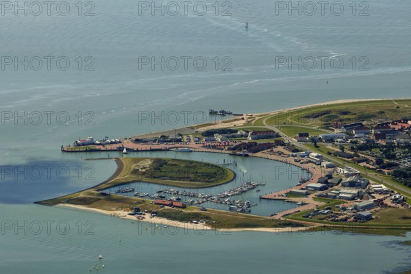 Norderney harbour, ferry pier, Wadden Sea, aerial view, Norderney, North Sea, North Sea island,