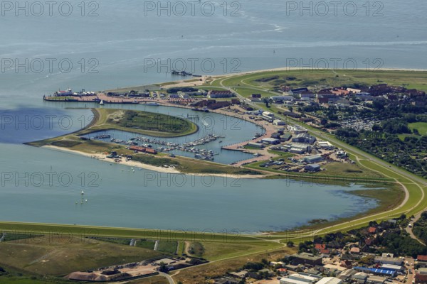 Norderney harbour, ferry pier, Wadden Sea, aerial view, Norderney, North Sea, North Sea island,