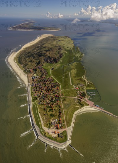 Groynes against land loss, Wadden Sea, aerial photo, Baltrum, North Sea, North Sea island, East