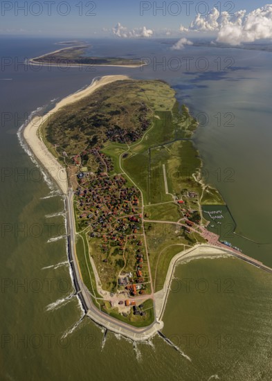 Groynes against land loss, Wadden Sea, aerial photo, Baltrum, North Sea, North Sea island, East