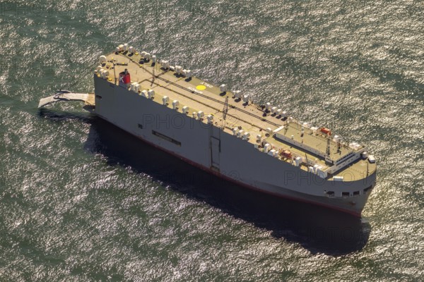 Cargo ship, anchoring car transporter Ocean Highway Panama, aerial view, cargo ships anchored off