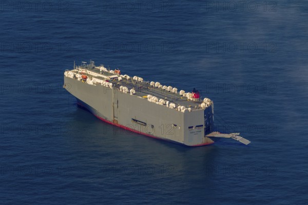 Cargo ship, anchoring car transporter Ocean Highway Panama, aerial view, cargo ships anchored off