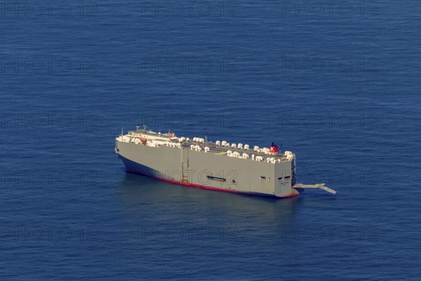 Cargo ship, anchoring car transporter Ocean Highway Panama, aerial view, cargo ships anchored off