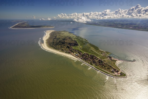 Groynes against land loss, Wadden Sea, aerial photo, Baltrum, North Sea, North Sea island, East