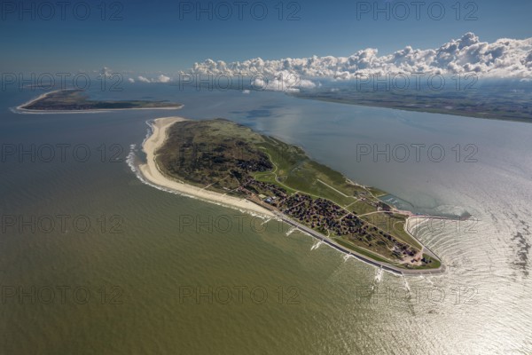 Groynes against land loss, Wadden Sea, aerial photo, Baltrum, North Sea, North Sea island, East