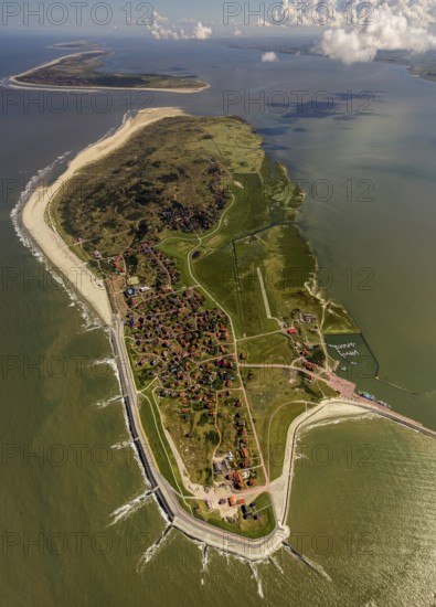 Groynes against land loss, Wadden Sea, aerial photo, Baltrum, North Sea, North Sea island, East