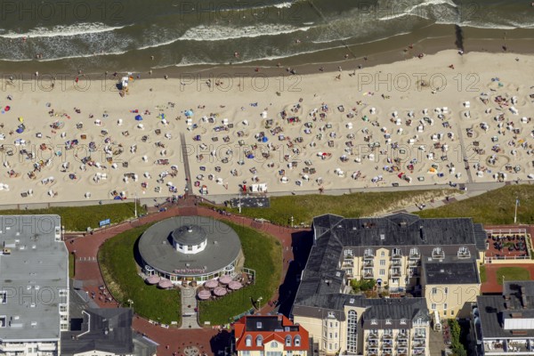 Beach and Café Pudding, aerial view, Wangerooge, North Sea, North Sea island, East Frisian Islands,