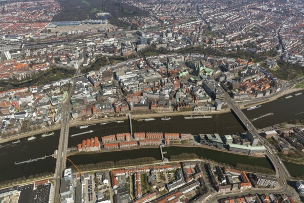 City hall Bremen, overview of the old town island Bremen between Weser and Wallgraben, city centre